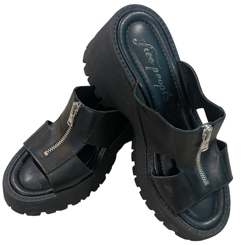 Free People Black Sandals with Zipper Detail